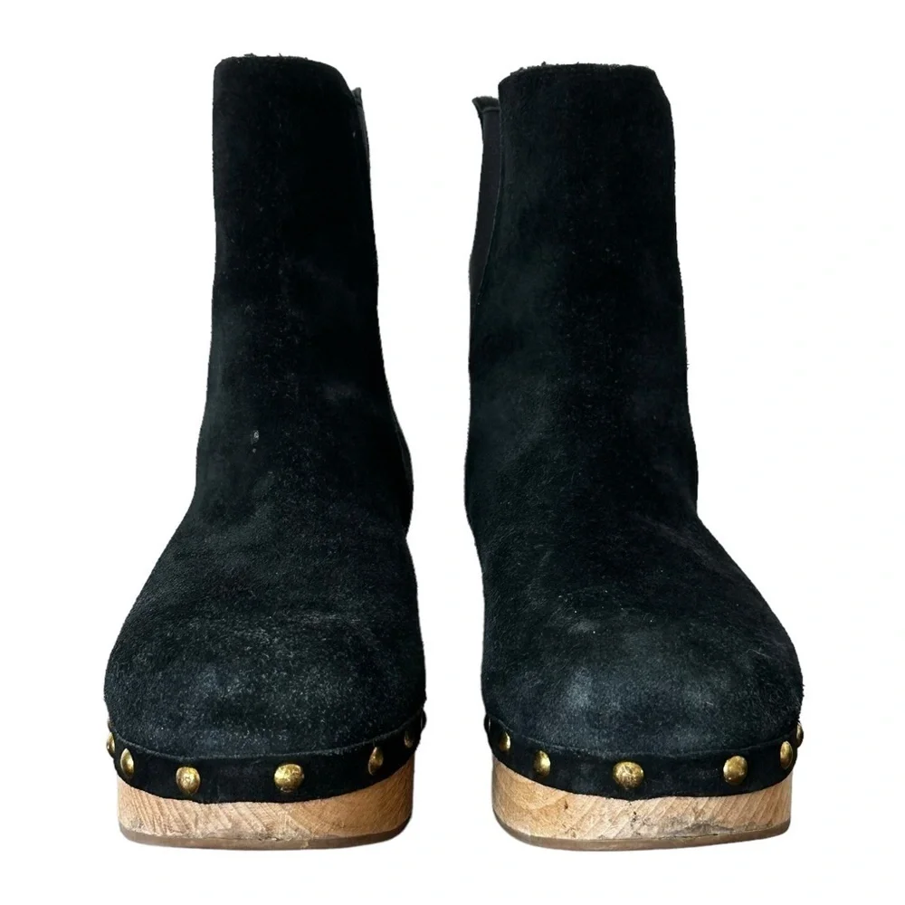 J. Crew Black Suede Leather Studded Clog Boots‎ Size 10.5